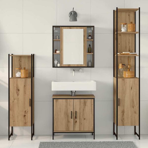 vidaXL Ensemble de mobilier de salle de bain avec &eacute;tag&egrave;re 4 pcs Marron
