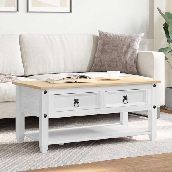 vidaXL Table basse avec tiroir Blanc 100 x 48 x 45 cm Pin massif