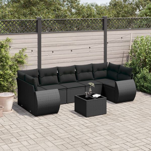 vidaXL Salon de jardin 8 pcs avec coussins noir r&eacute;sine tress&eacute;e