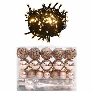 vidaXL Set de boules de No&euml;l avec pic et 150 LED 60 pcs Dor&eacute; rose