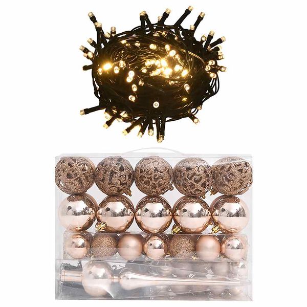 vidaXL Set de boules de No&euml;l avec pic et 150 LED 60 pcs Dor&eacute; rose