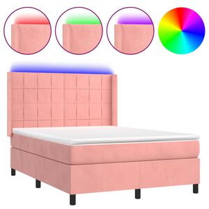 vidaXL Sommier &agrave; lattes de lit matelas et LED Rose 140x200 cm Velours