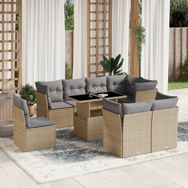 vidaXL Salon de jardin avec coussins 9 pcs beige r&eacute;sine tress&eacute;e