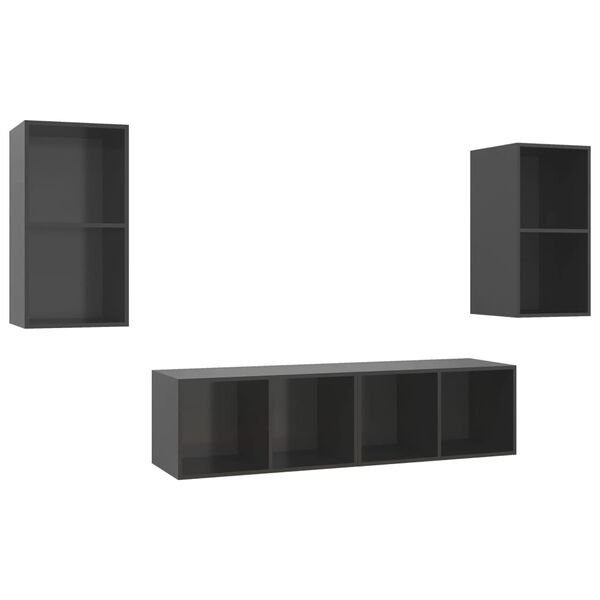 vidaXL Meubles TV muraux 4 pcs Gris brillant Bois d'ingénierie