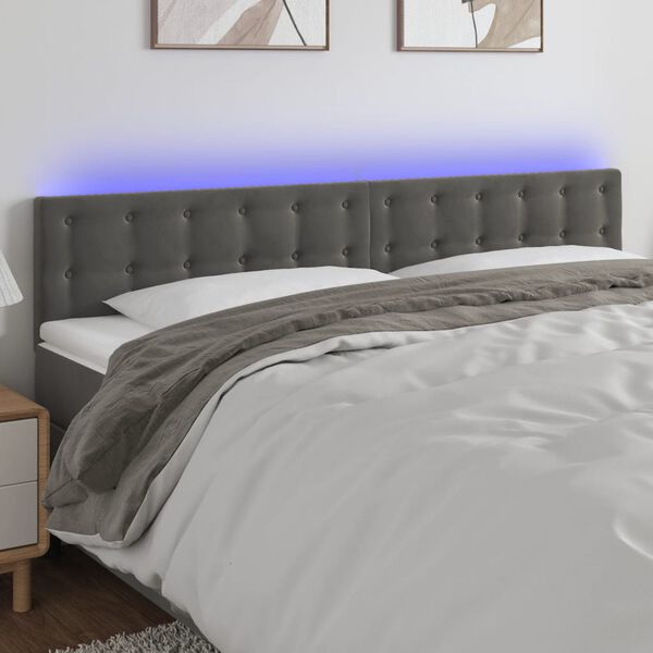 vidaXL T&ecirc;te de lit &agrave; LED Gris fonc&eacute; 180x5x78/88 cm Velours