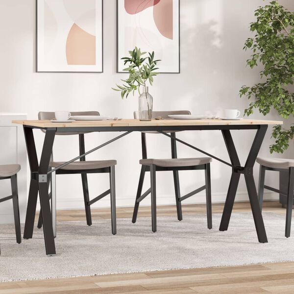 vidaXL Table à manger cadre en Y 140x80x75 cm bois de pin massif acier