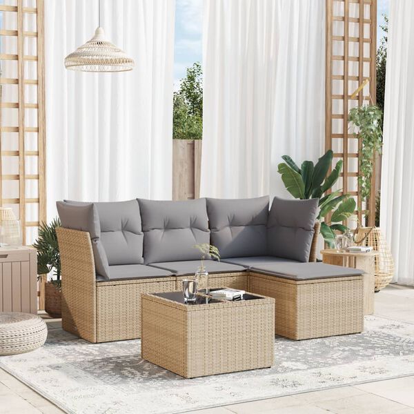 vidaXL Salon de jardin avec coussins 5 pcs beige r&eacute;sine tress&eacute;e