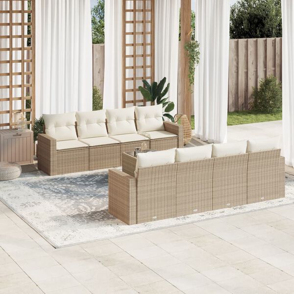vidaXL Salon de jardin avec coussins 9 pcs beige r&eacute;sine tress&eacute;e