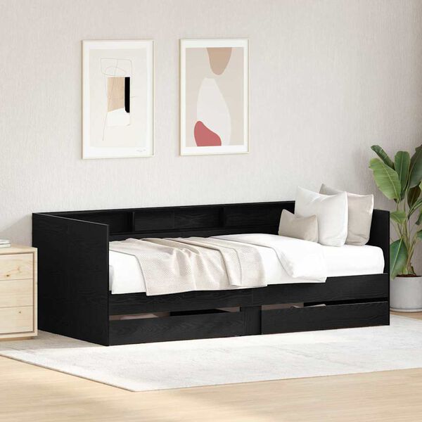 vidaXL Lit d'appoint Ch&ecirc;ne noir 90 x 200 cm Bois d'ing&eacute;nierie