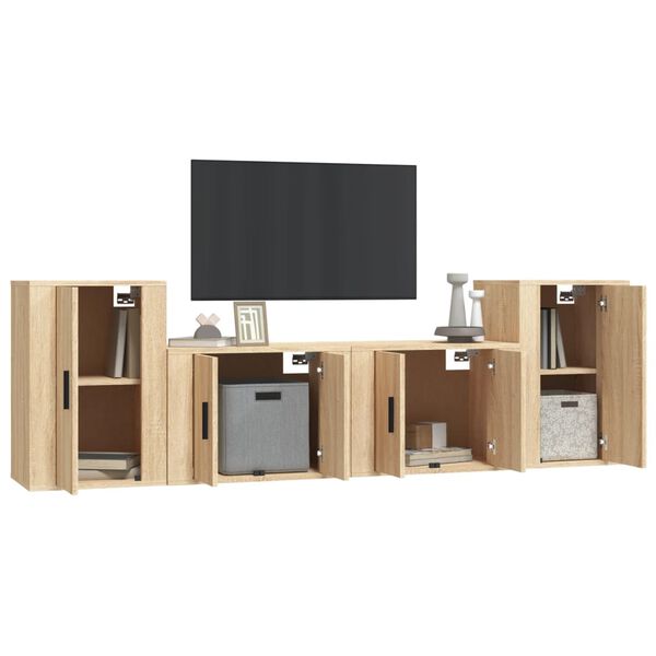 vidaXL Ensemble de meubles TV 4 pcs Ch&ecirc;ne sonoma Bois d'ing&eacute;nierie