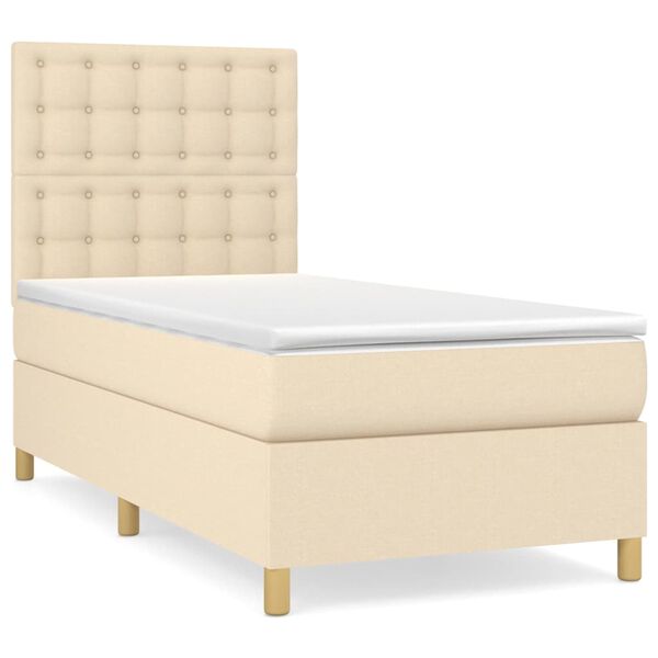 vidaXL Sommier &agrave; lattes de lit avec matelas Cr&egrave;me 80x200 cm Tissu