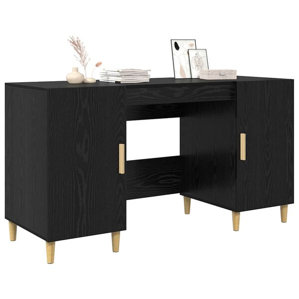 vidaXL Bureau avec porte Ch&ecirc;ne noir 140 x 50 x 75 cm Bois d'ing&eacute;nierie