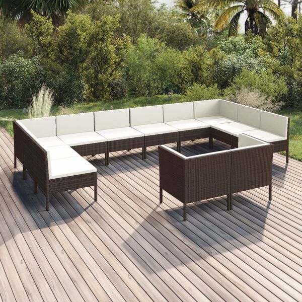 vidaXL Salon de jardin 12 pcs avec coussins R&eacute;sine tress&eacute;e Marron