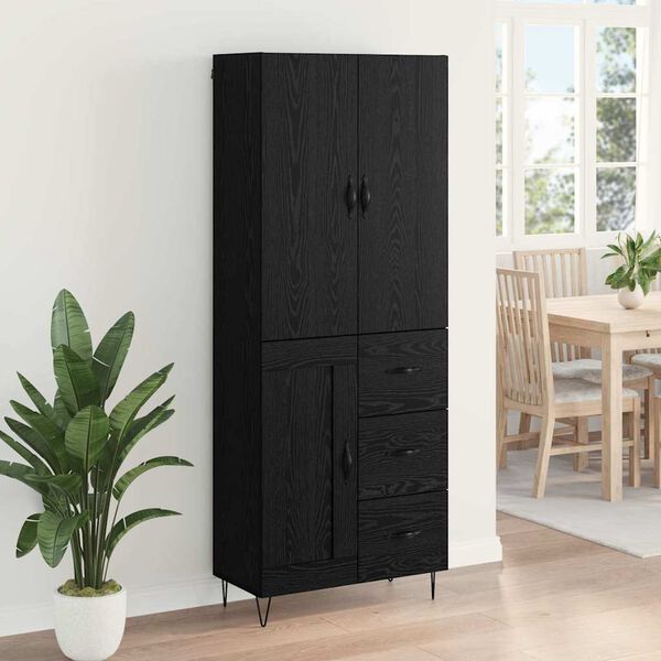 vidaXL Haut Armoire 2 pcs Ch&ecirc;ne noir Bois d'ing&eacute;nierie et verre