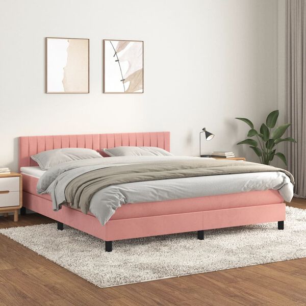 vidaXL Sommier &agrave; lattes de lit avec matelas Rose 160x200 cm Velours