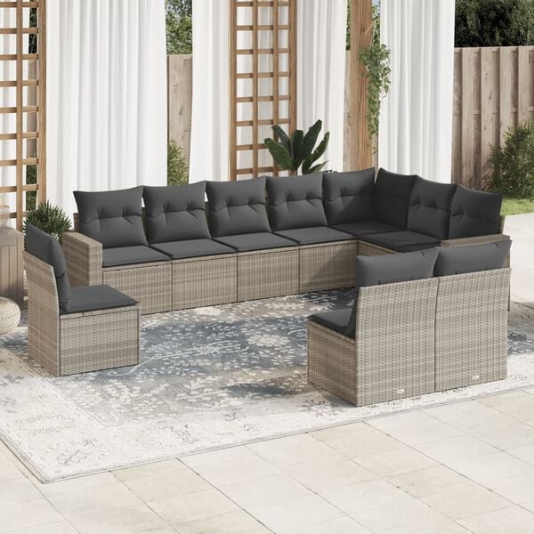vidaXL Salon de jardin avec coussins 10 pcs gris clair r&eacute;sine tress&eacute;e