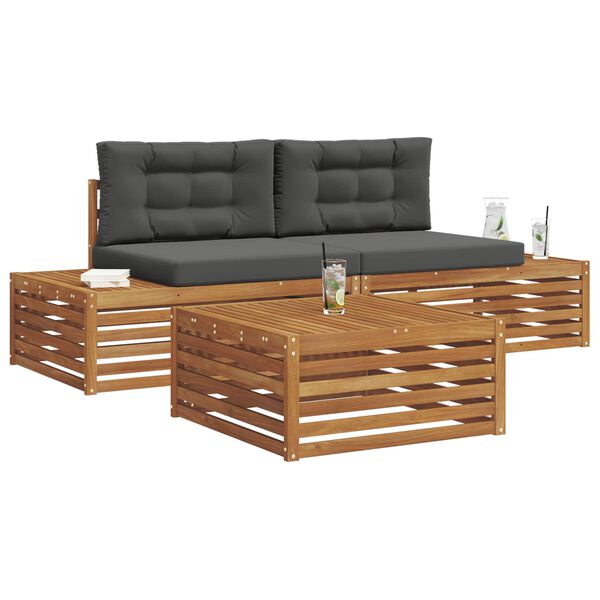 vidaXL Ensemble de canap&eacute;s d'ext&eacute;rieur 3 Pi&egrave;ce Naturel et Anthracite