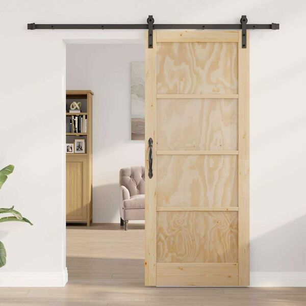 vidaXL Porte coulissante Naturel et Noir 83 x 202 cm Pin massif