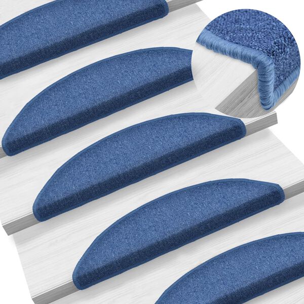 vidaXL Tapis d'escalier 10 pi&egrave;ces 56 x 17 x 3 cm Bleu Demi-rond