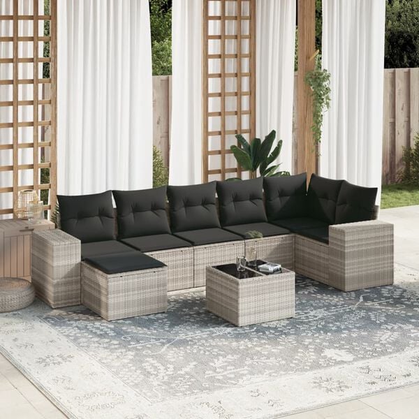 vidaXL Salon de jardin 8 pcs avec coussins gris clair r&eacute;sine tress&eacute;e