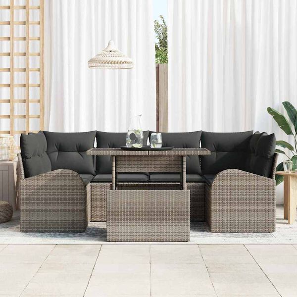 vidaXL Ensemble de canap&eacute; de jardin 7 pcs Gris Poly Rattan