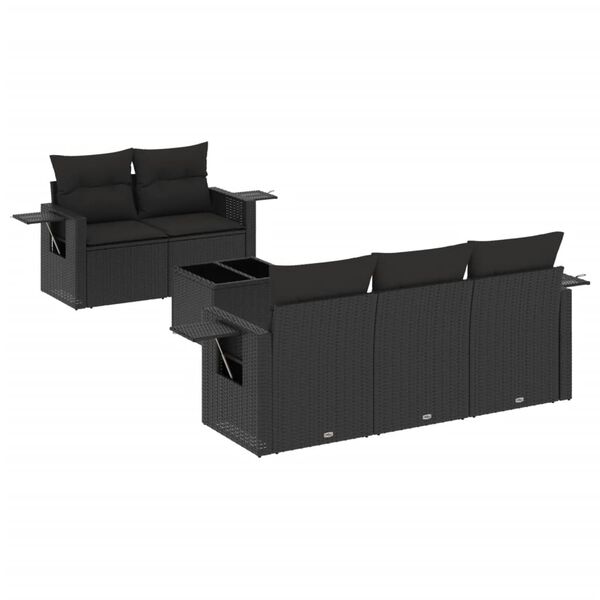 vidaXL Salon de jardin 6 pcs avec coussins noir r&eacute;sine tress&eacute;e