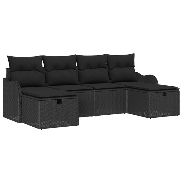 vidaXL Ensemble de Canap&eacute;s avec coussin 6 pcs Noir polyrotin