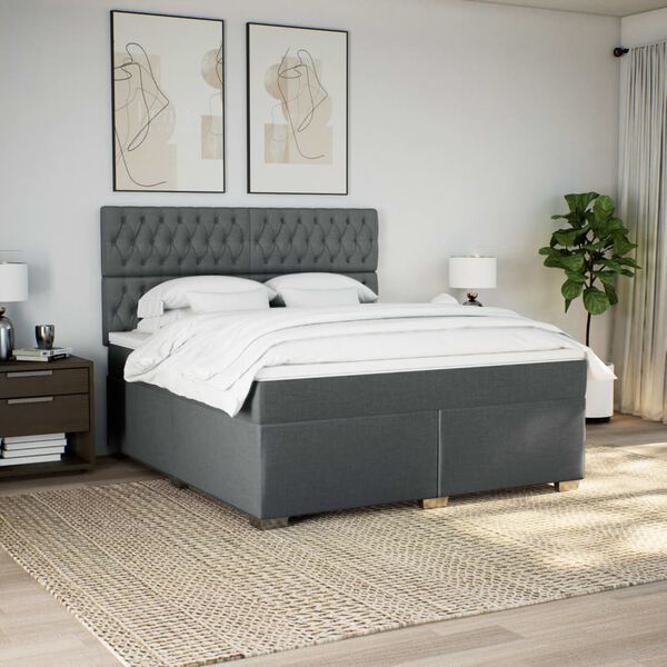 vidaXL Sommier &agrave; lattes de lit avec matelas Gris fonc&eacute; 180x200cm Tissu