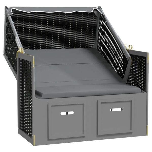 vidaXL Strandkorb avec auvent poly rotin bois solide anthracite noir