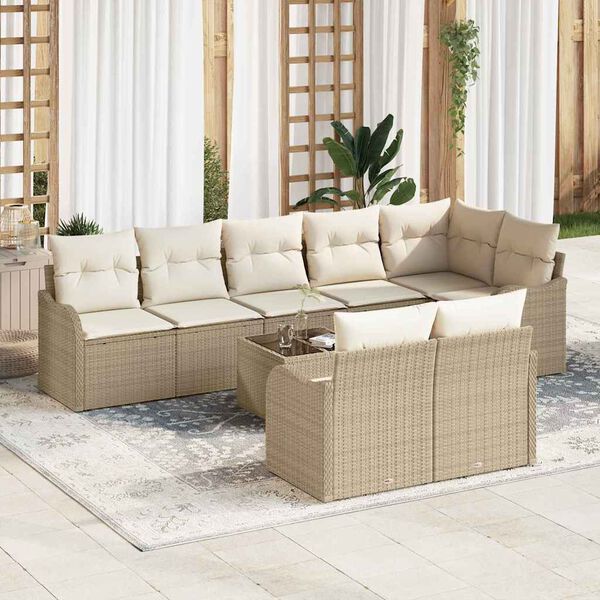 vidaXL Ensemble de canapé de jardin 9 pcs Beige polyrotin