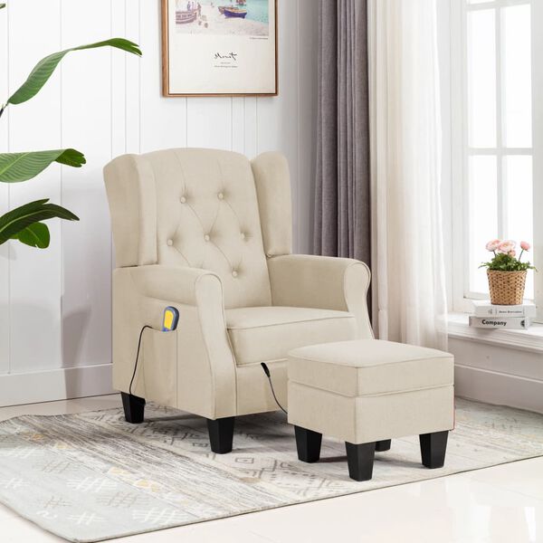 vidaXL Fauteuil de massage avec repose-pied Cr&egrave;me Tissu