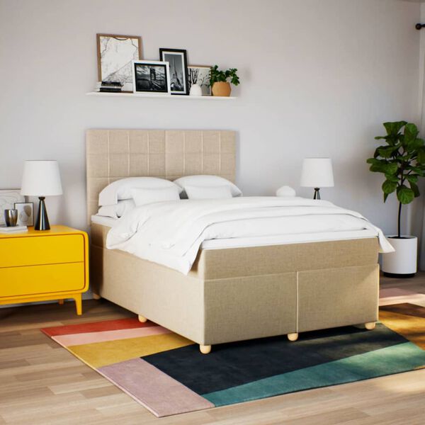 vidaXL Sommier &agrave; lattes de lit avec matelas Cr&egrave;me 140x200 cm Tissu