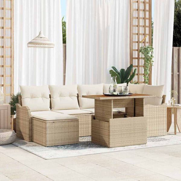vidaXL Ensemble de canap&eacute; de jardin 7 pcs Beige Poly rotin