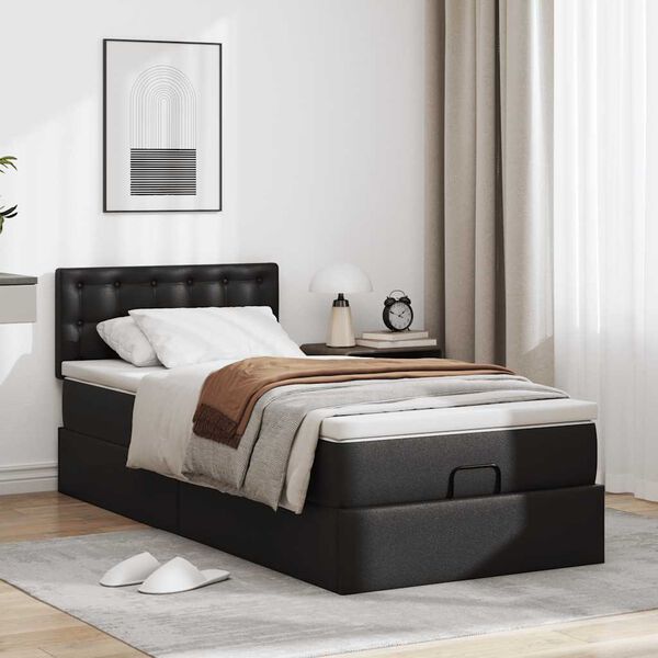 VidaXL Lit ottoman avec matelas noir 100x200 cm similicuir