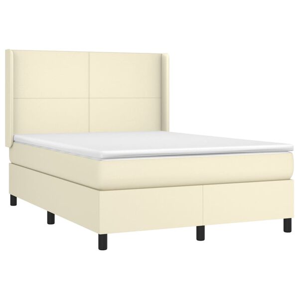 vidaXL Sommier &agrave; lattes de lit avec matelas Cr&egrave;me 140x200cm Similicuir