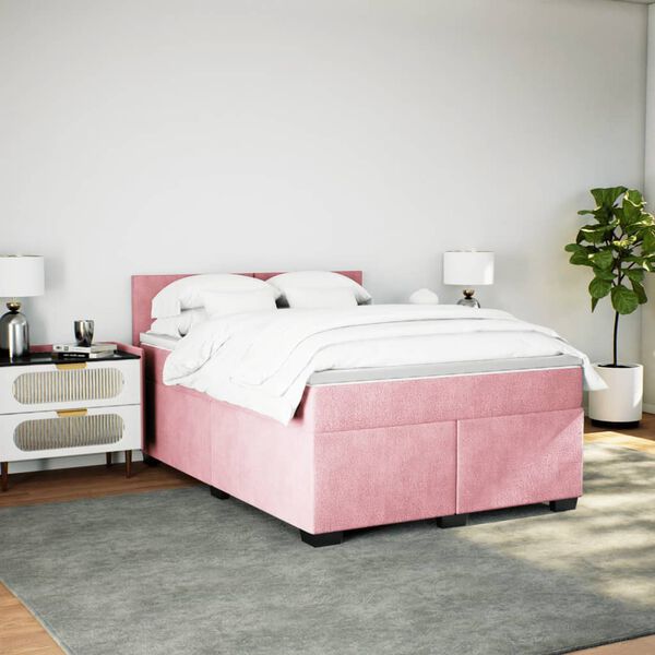 vidaXL Sommier &agrave; lattes de lit avec matelas Rose 140x190 cm Velours