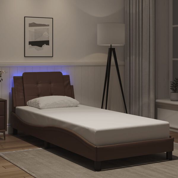 vidaXL Cadre de lit avec LED sans matelas Zadar marron 90x190 cm