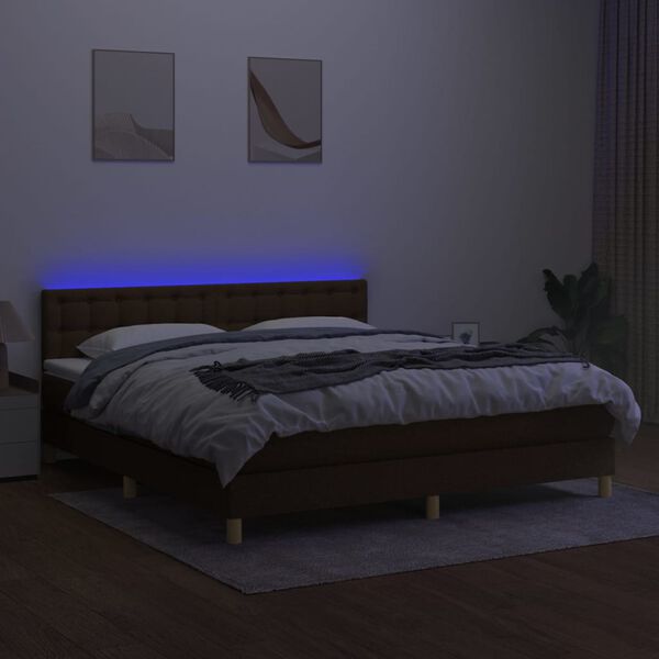 vidaXL Sommier &agrave; lattes de lit matelas et LED Marron fonc&eacute; 160x200 cm