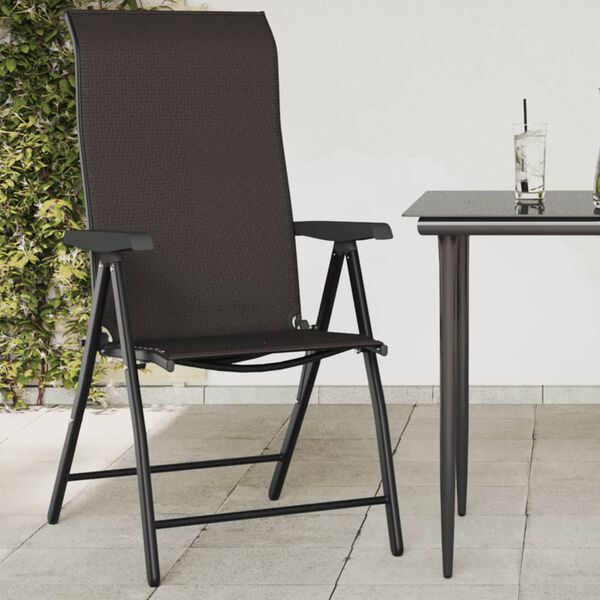 vidaXL Chaises pliables de jardin lot de 8 caf&eacute; noir r&eacute;sine tress&eacute;e