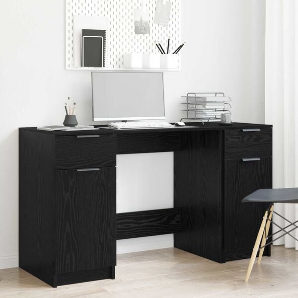 vidaXL Bureau avec porte Ch&ecirc;ne noir 133 x 50 x 75 cm Bois d'ing&eacute;nierie