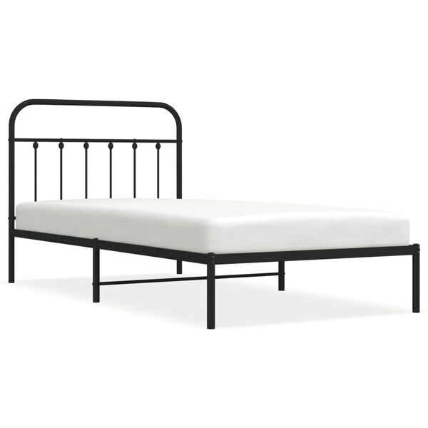 vidaXL Cadre de lit m&eacute;tal sans matelas avec t&ecirc;te de lit noir 107x203cm