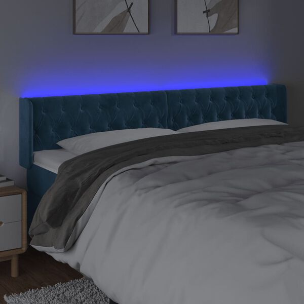 vidaXL T&ecirc;te de lit &agrave; LED Bleu fonc&eacute; 183x16x78/88 cm Velours