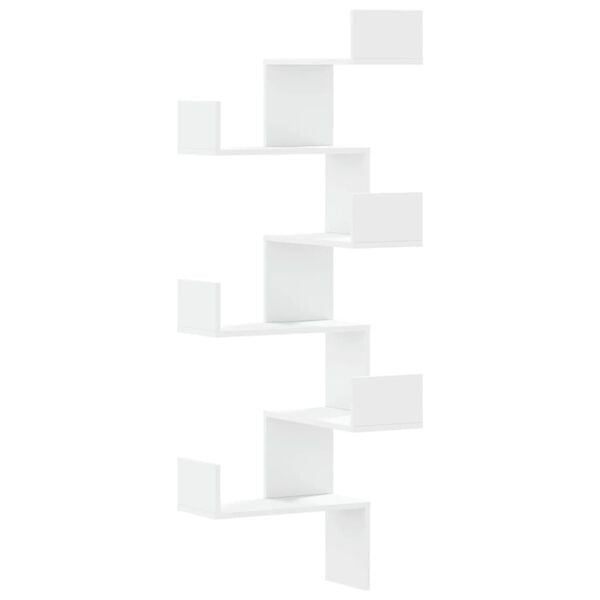 vidaXL &Eacute;tag&egrave;re d'angle murale blanc 45x45x147 cm bois d'ing&eacute;nierie