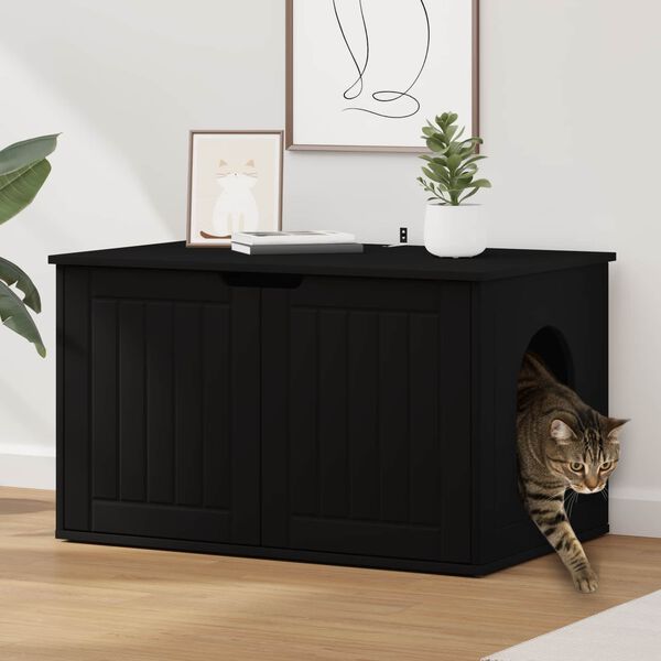 vidaXL Maison pour chat Noir 85 x 55 x 50,5 cm Bois d'ing&eacute;nierie