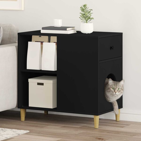 vidaXL Maison pour chat Noir 72 x 42.5 x 70 cm Bois d'ing&eacute;nierie