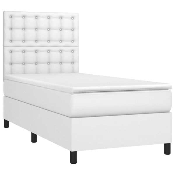 vidaXL Sommier &agrave; lattes de lit avec matelas Blanc 90x200 cm Similicuir