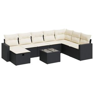 vidaXL Salon de jardin 8 pcs avec coussins noir r&eacute;sine tress&eacute;e