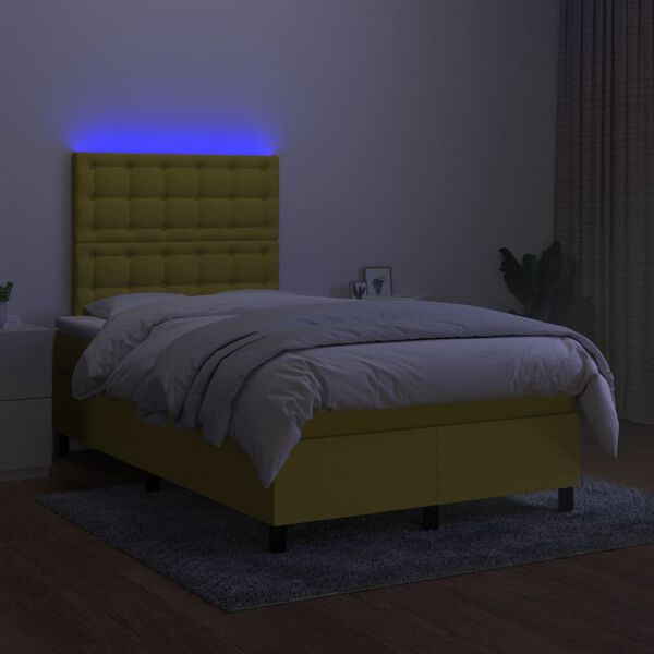 vidaXL Sommier &agrave; lattes de lit et matelas et LED Vert 120x200 cm Tissu