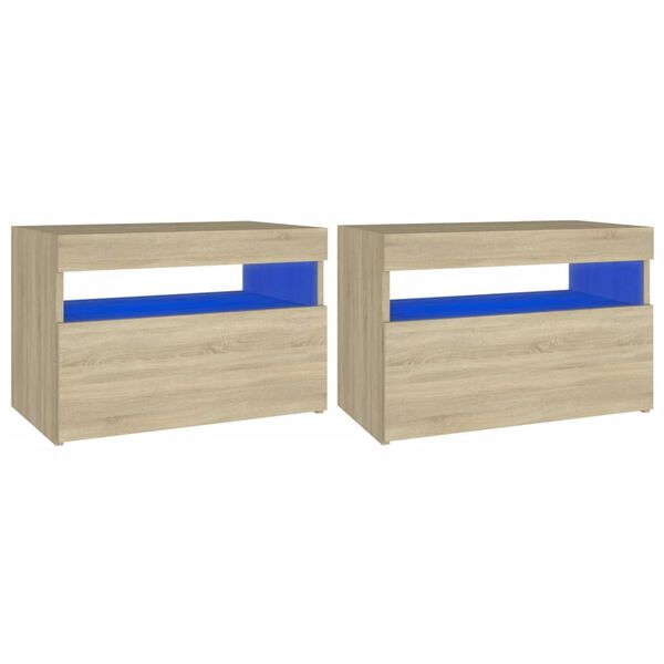 vidaXL Tables de chevet &agrave; LED 2 pcs Ch&ecirc;ne sonoma 60x35x40 cm