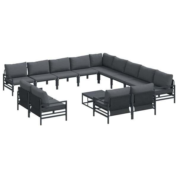 vidaXL Ensemble de canap&eacute; de jardin avec coussin 14 pcs Noir Acier